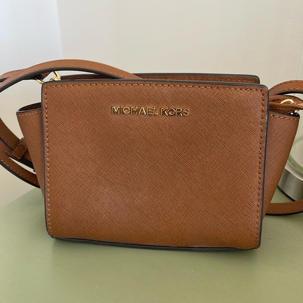 Michael Kors Brown Leather Mini Selma Crossbody Bag